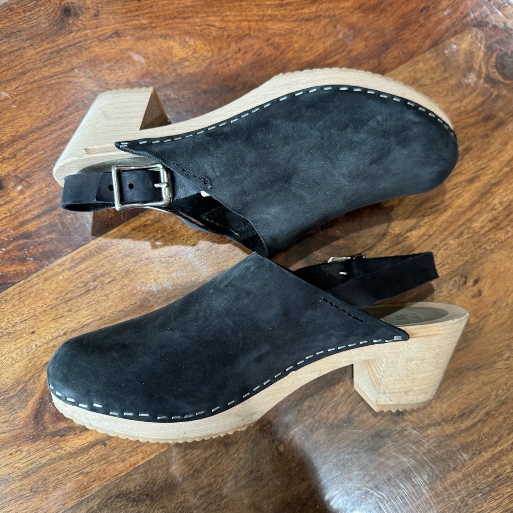 Black Suede Women's Mules with Wooden Heel - Picture 9 of 10